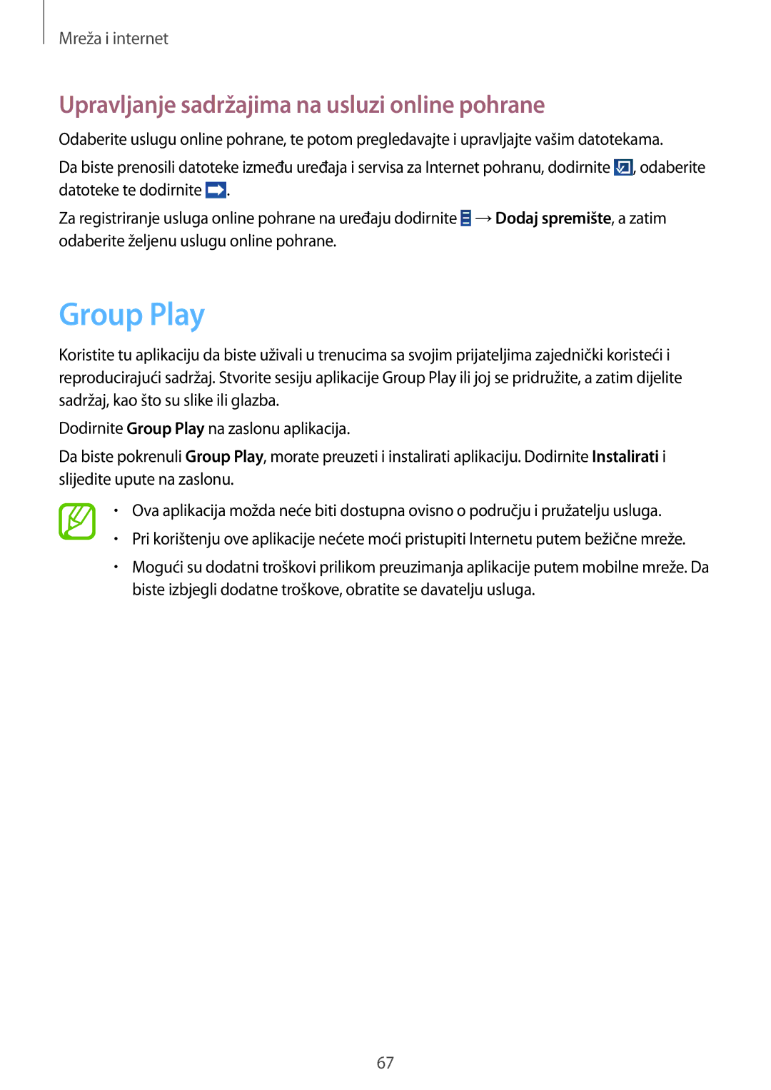 Samsung GT-N8020EAACRO, GT-N8020EAAVIP manual Group Play, Upravljanje sadržajima na usluzi online pohrane 