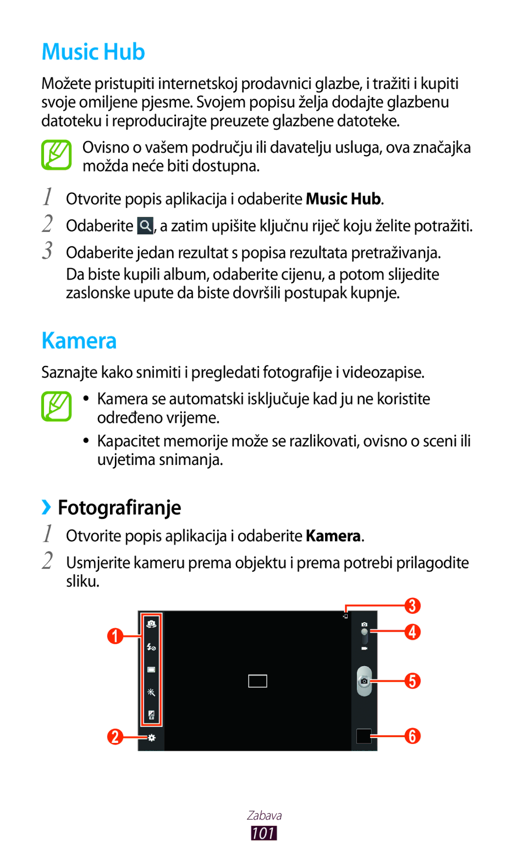 Samsung GT-N8020EAACRO, GT-N8020EAAVIP manual Music Hub, Kamera, ››Fotografiranje, 101 