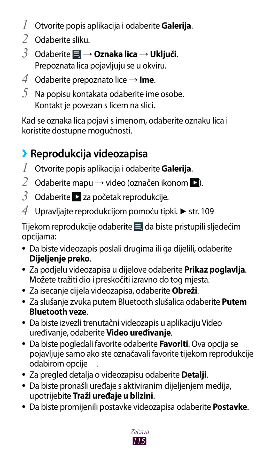 Samsung GT-N8020EAACRO, GT-N8020EAAVIP manual Odaberite prepoznato lice → Ime, 115 