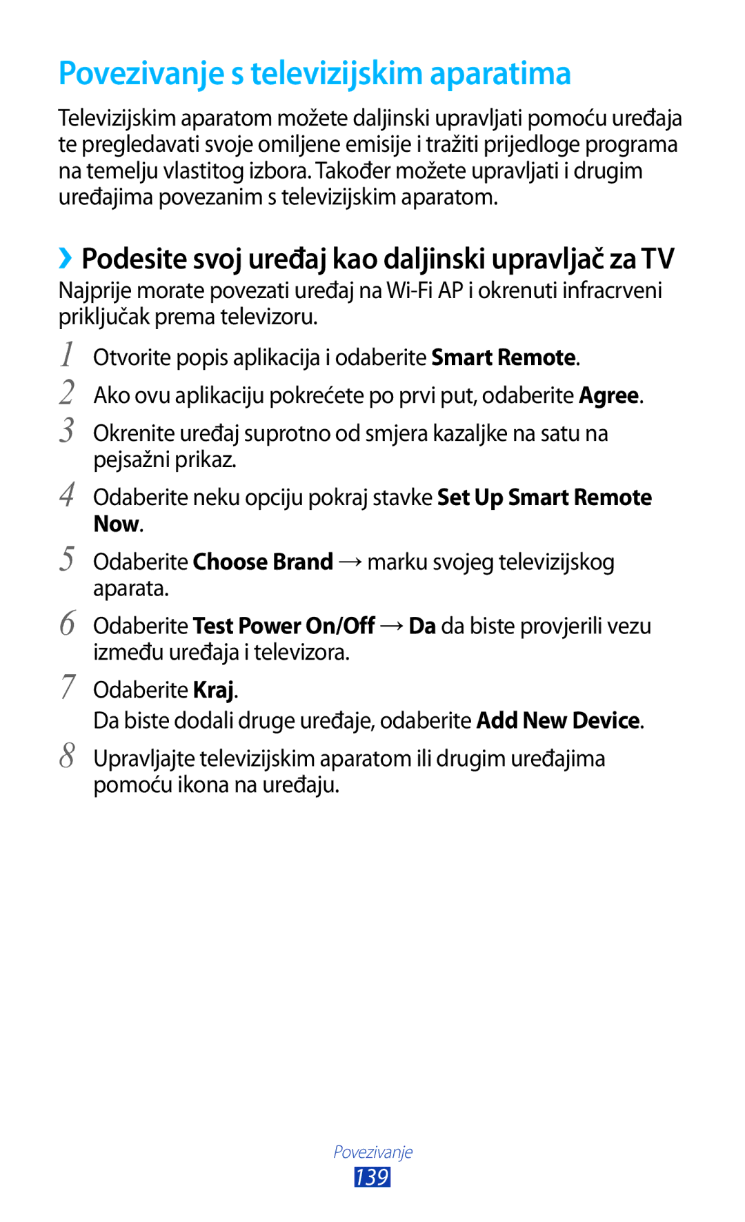 Samsung GT-N8020EAACRO Povezivanje s televizijskim aparatima, ››Podesite svoj uređaj kao daljinski upravljač za TV, 139 