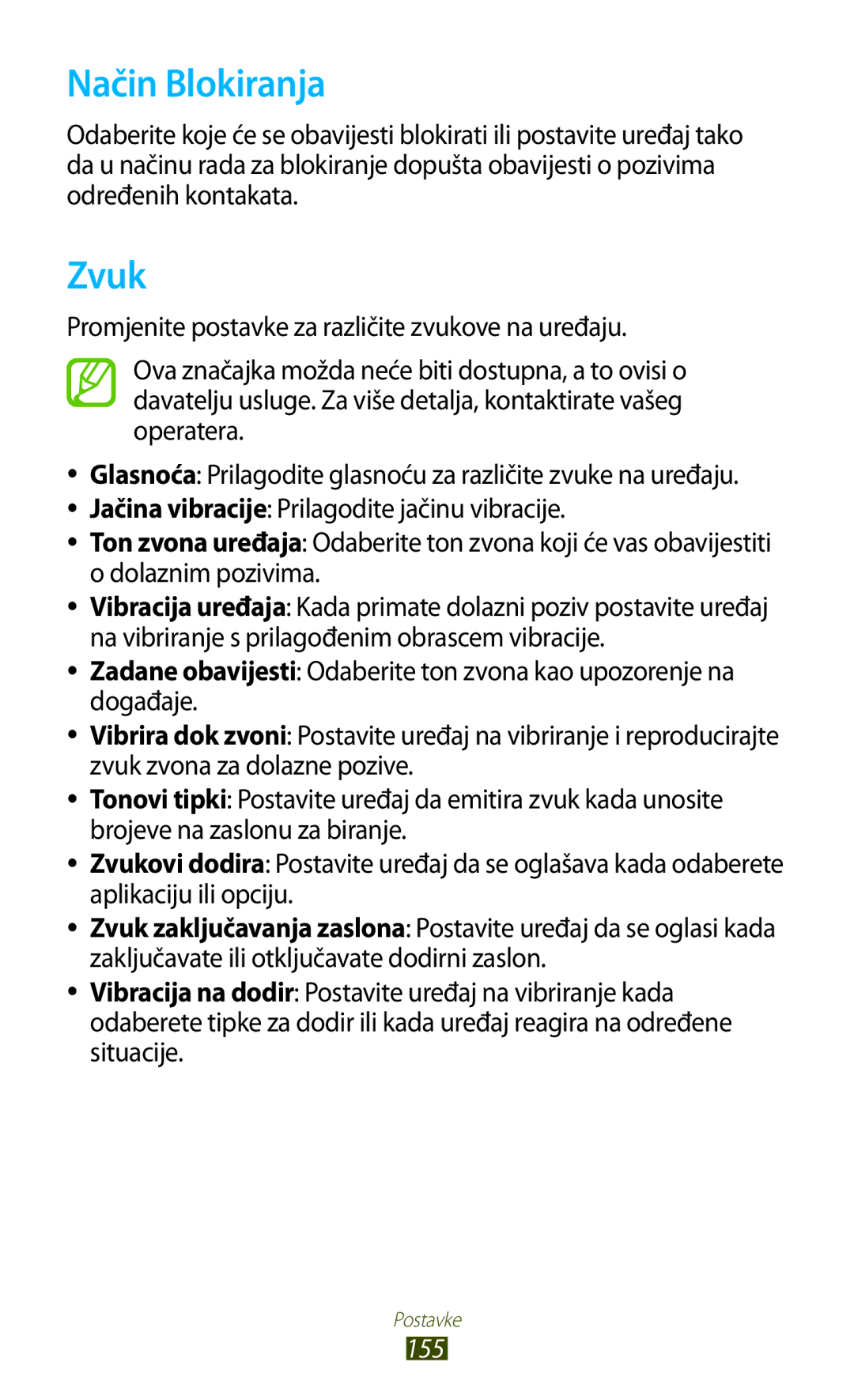 Samsung GT-N8020EAACRO, GT-N8020EAAVIP manual Način Blokiranja, Zvuk, 155 