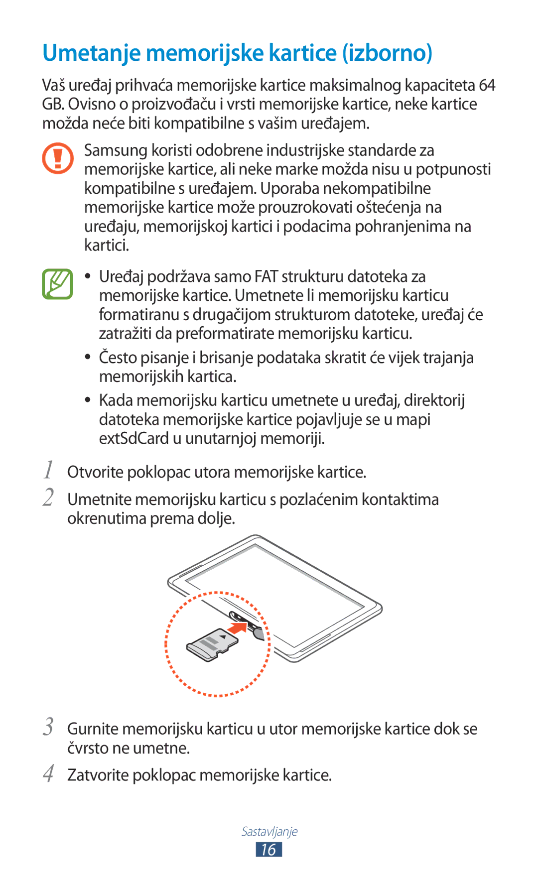 Samsung GT-N8020EAAVIP, GT-N8020EAACRO manual Umetanje memorijske kartice izborno 