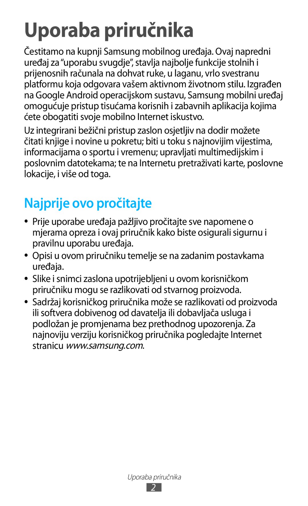 Samsung GT-N8020EAAVIP, GT-N8020EAACRO manual Uporaba priručnika, Najprije ovo pročitajte 