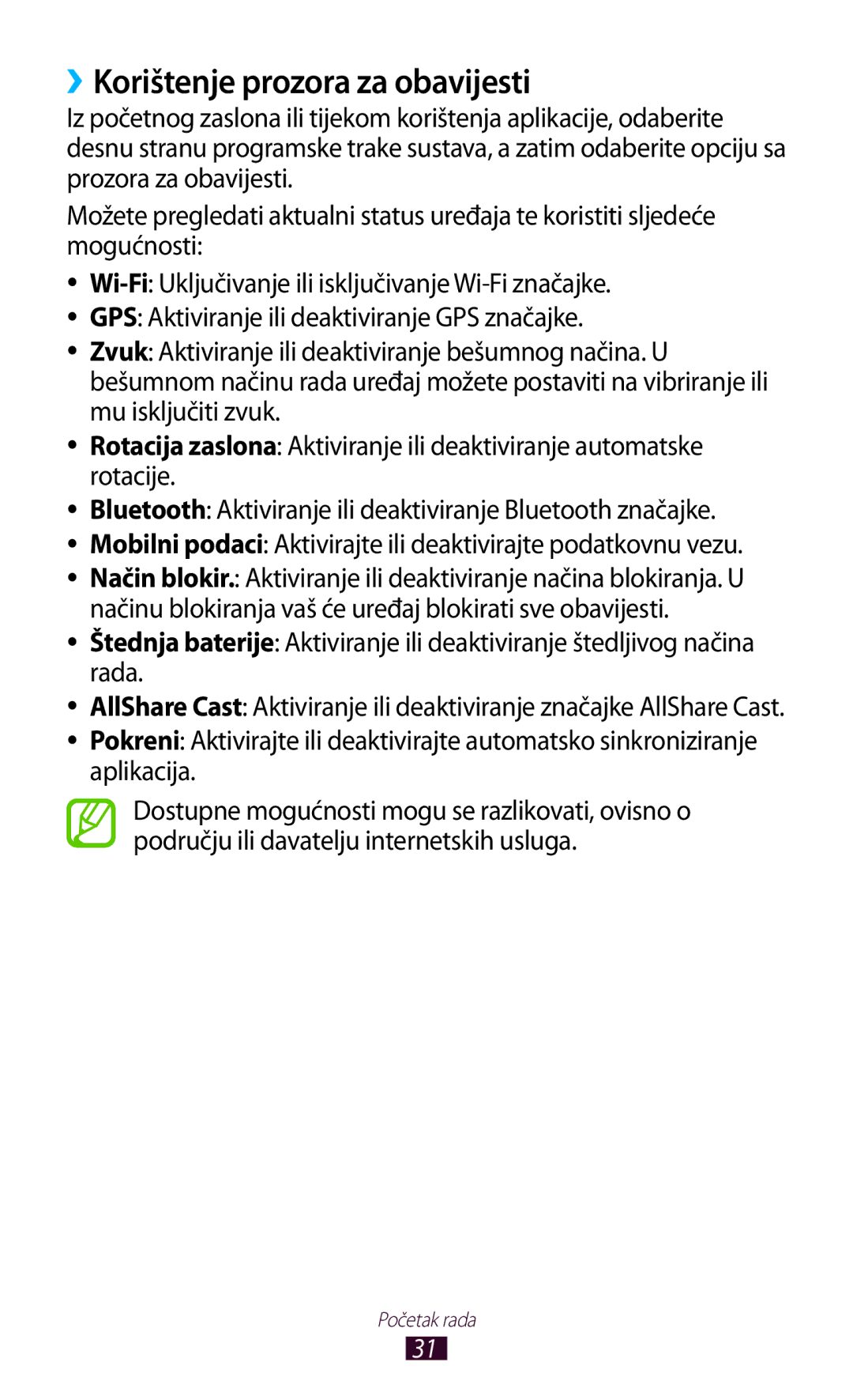 Samsung GT-N8020EAACRO, GT-N8020EAAVIP manual ››Korištenje prozora za obavijesti 