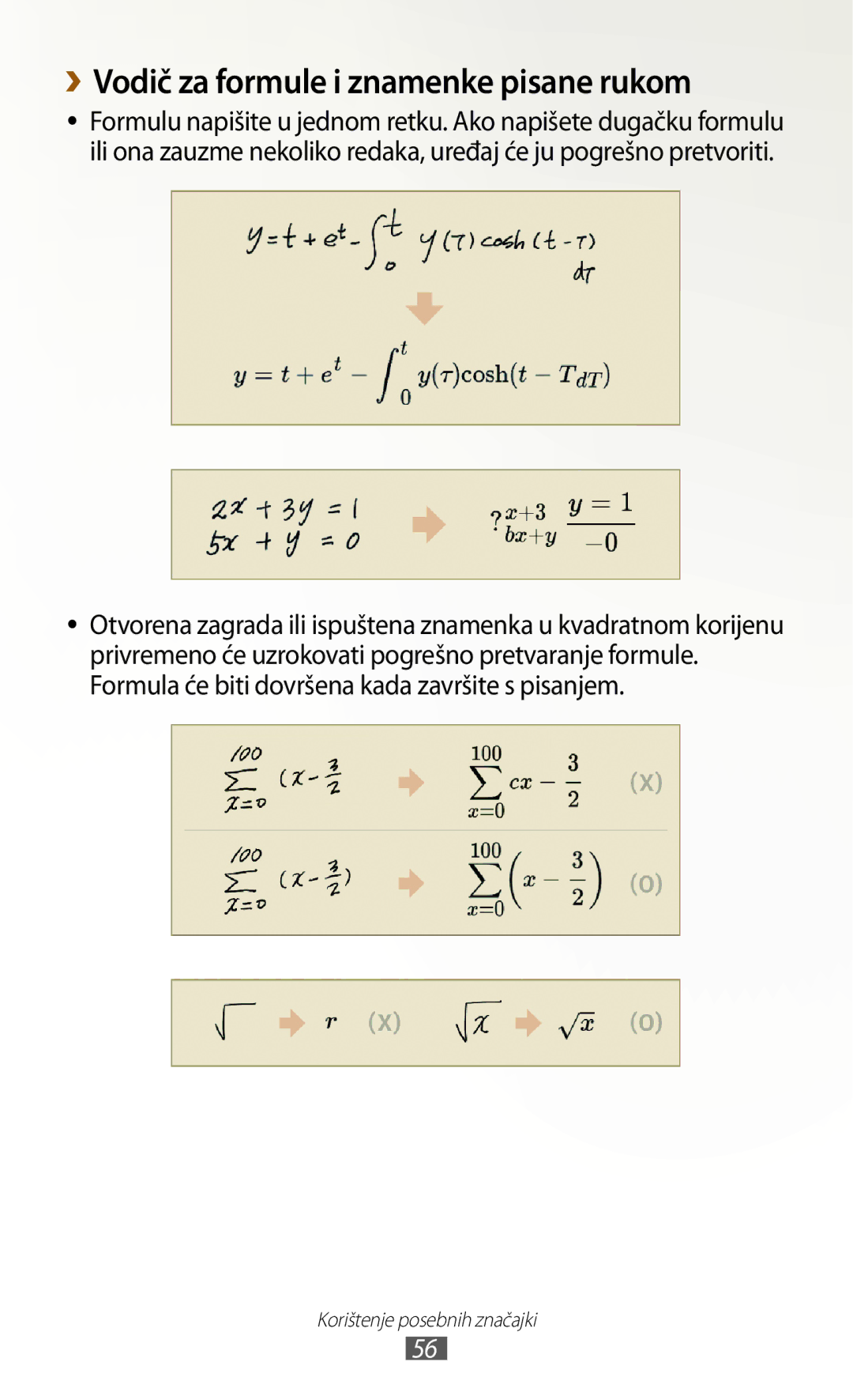 Samsung GT-N8020EAAVIP, GT-N8020EAACRO manual ››Vodič za formule i znamenke pisane rukom 