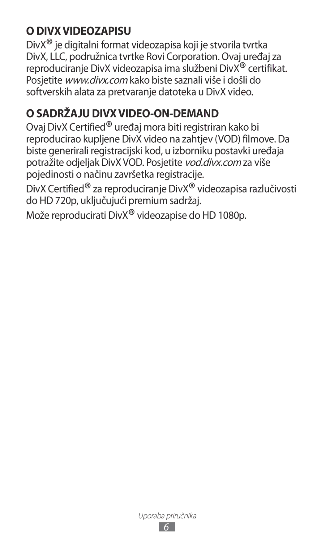 Samsung GT-N8020EAAVIP, GT-N8020EAACRO manual Divx Videozapisu Sadržaju Divx VIDEO-ON-DEMAND 