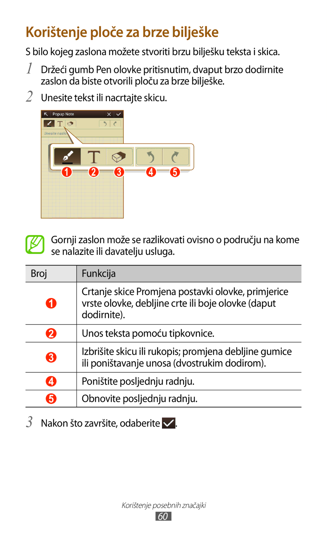 Samsung GT-N8020EAAVIP, GT-N8020EAACRO manual Korištenje ploče za brze bilješke 