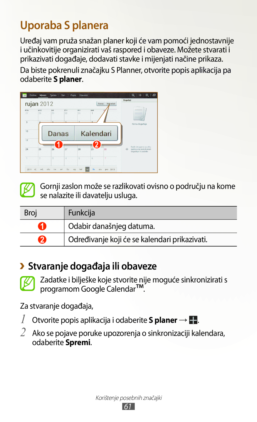 Samsung GT-N8020EAACRO, GT-N8020EAAVIP manual Uporaba S planera, ››Stvaranje događaja ili obaveze 