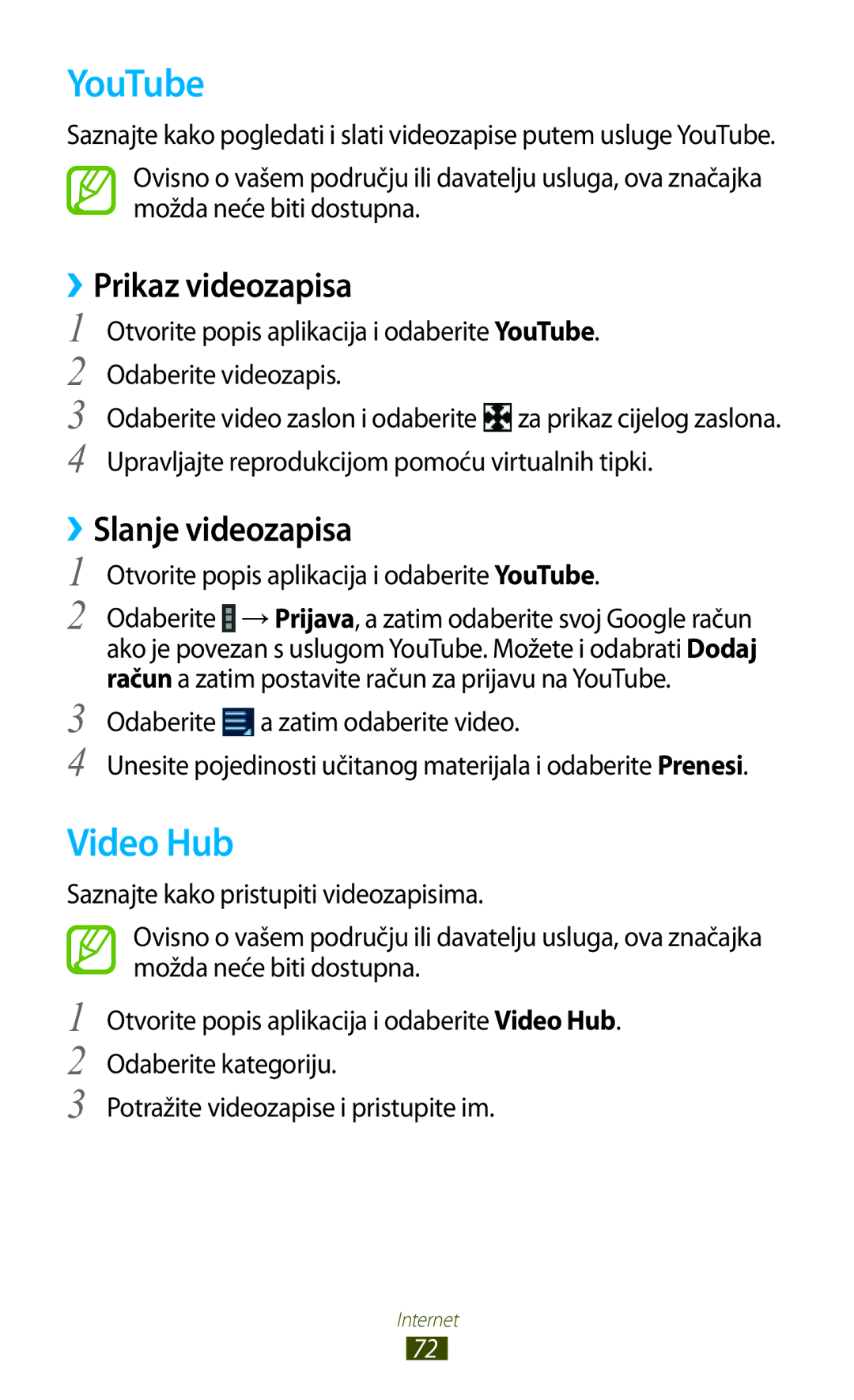 Samsung GT-N8020EAAVIP, GT-N8020EAACRO manual YouTube, Video Hub, ››Prikaz videozapisa, ››Slanje videozapisa 