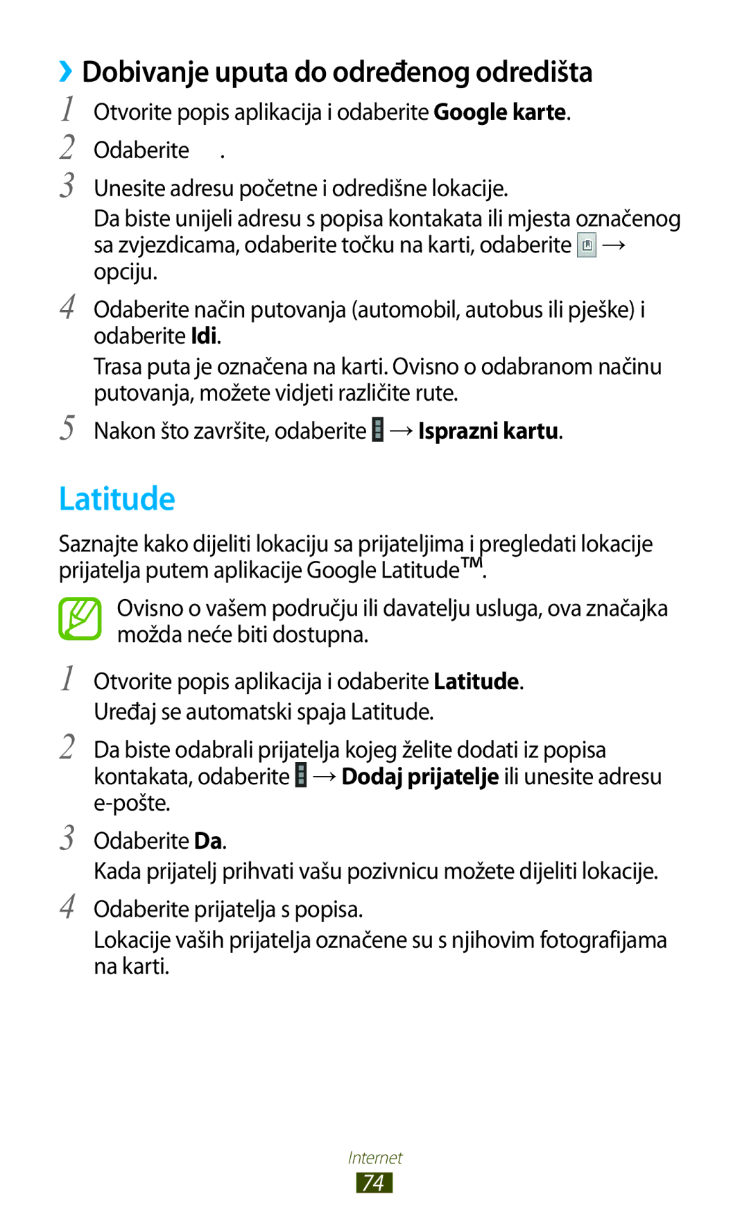 Samsung GT-N8020EAAVIP, GT-N8020EAACRO manual Latitude, ››Dobivanje uputa do određenog odredišta 