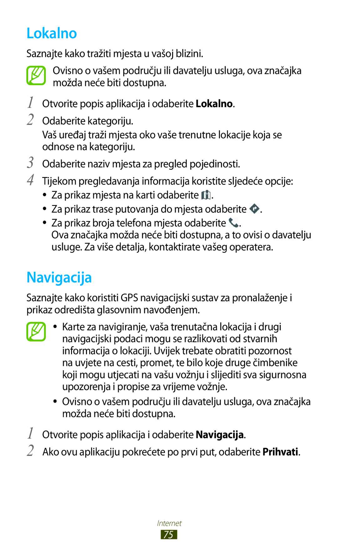 Samsung GT-N8020EAACRO, GT-N8020EAAVIP manual Lokalno, Navigacija 