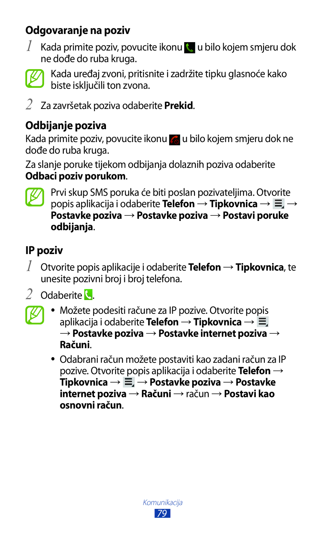 Samsung GT-N8020EAACRO, GT-N8020EAAVIP manual Odgovaranje na poziv, Odbijanje poziva, IP poziv 