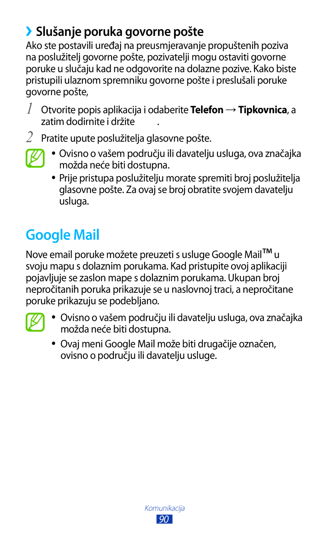 Samsung GT-N8020EAAVIP, GT-N8020EAACRO manual Google Mail, ››Slušanje poruka govorne pošte 