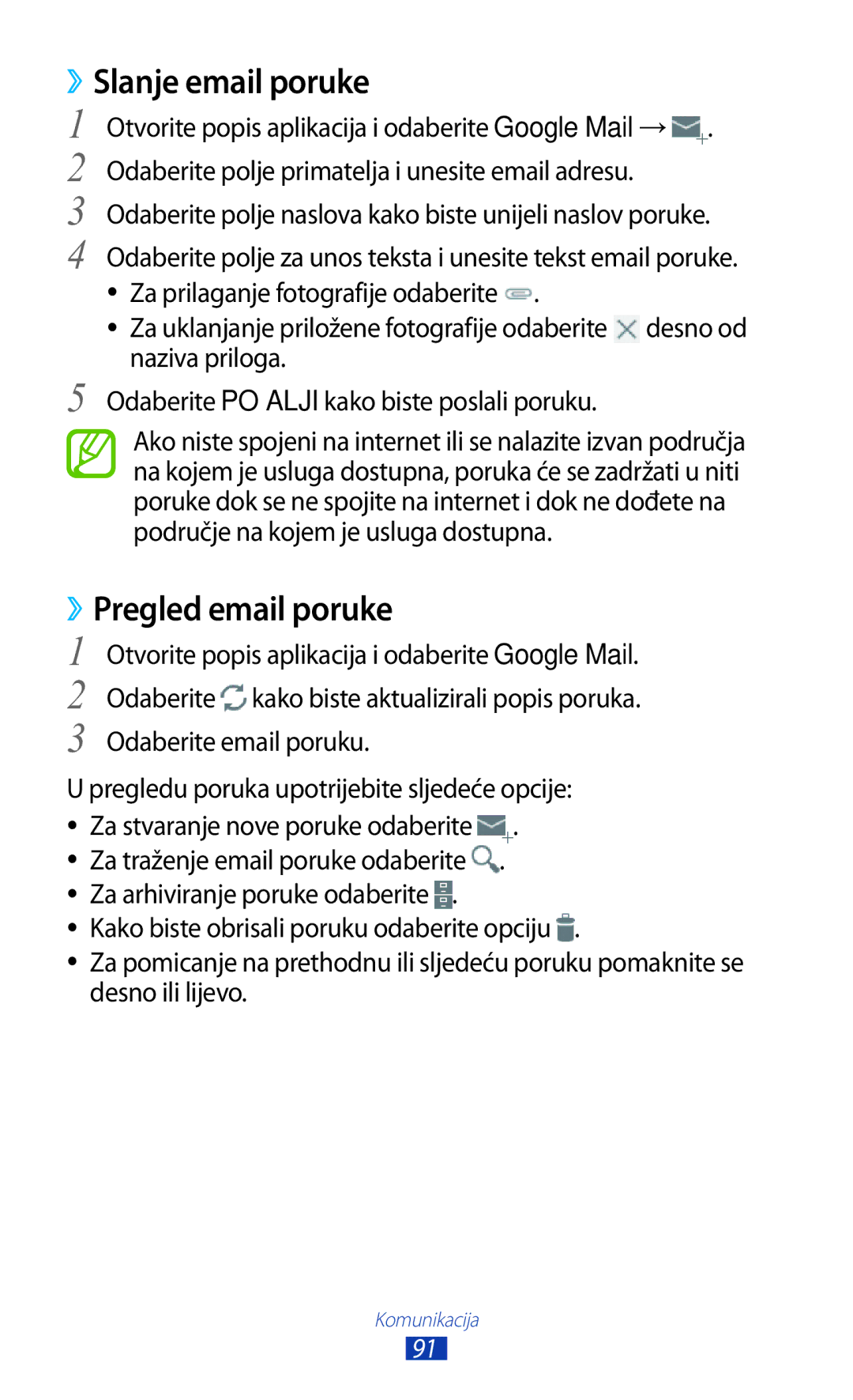 Samsung GT-N8020EAACRO, GT-N8020EAAVIP manual Slanje email poruke 