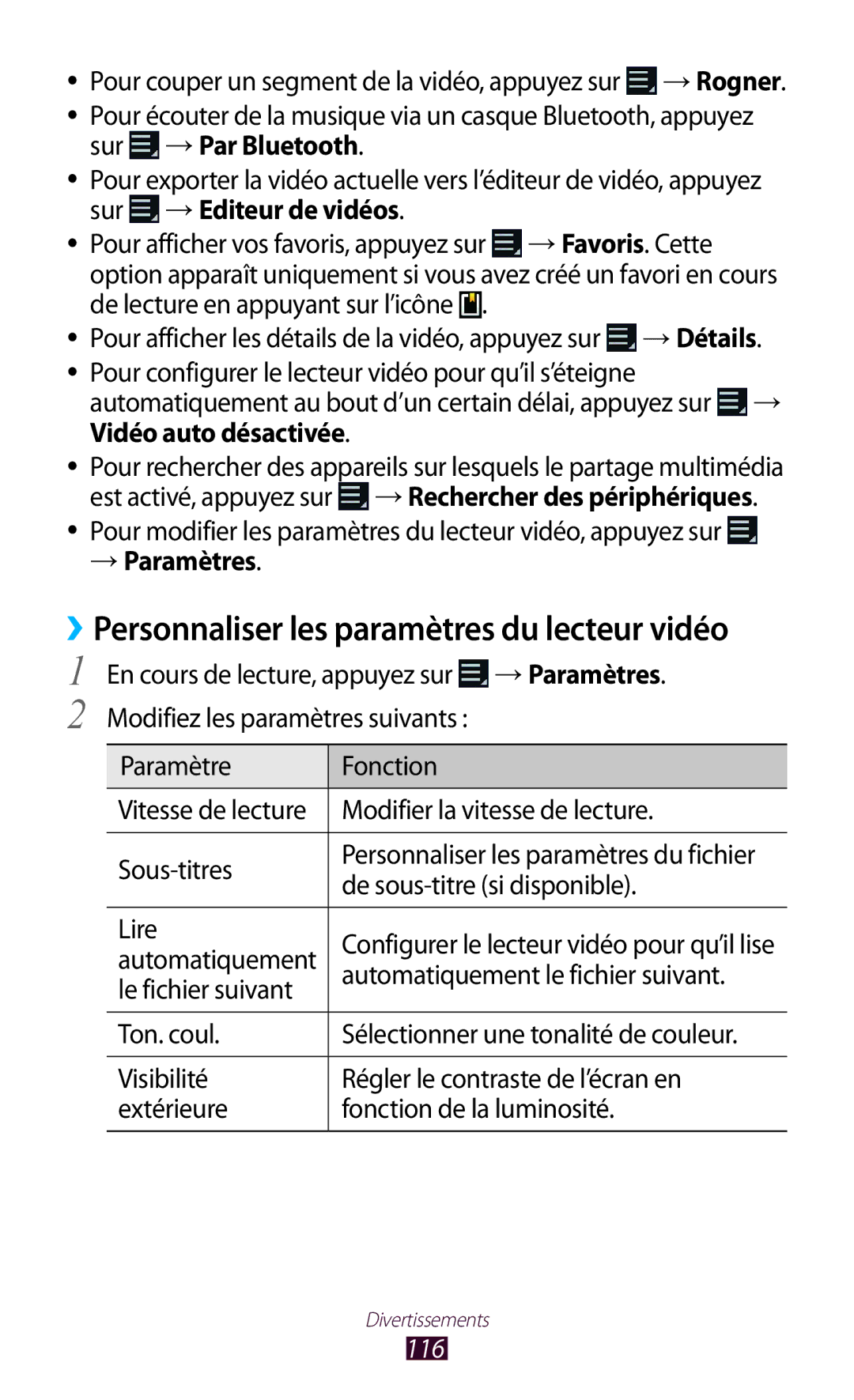 Samsung GT-N8020ZWAFTM, GT-N8020EAAXEF, GT-N8020EAASFR manual Sous-titres, De sous-titre si disponible, Lire, 116 