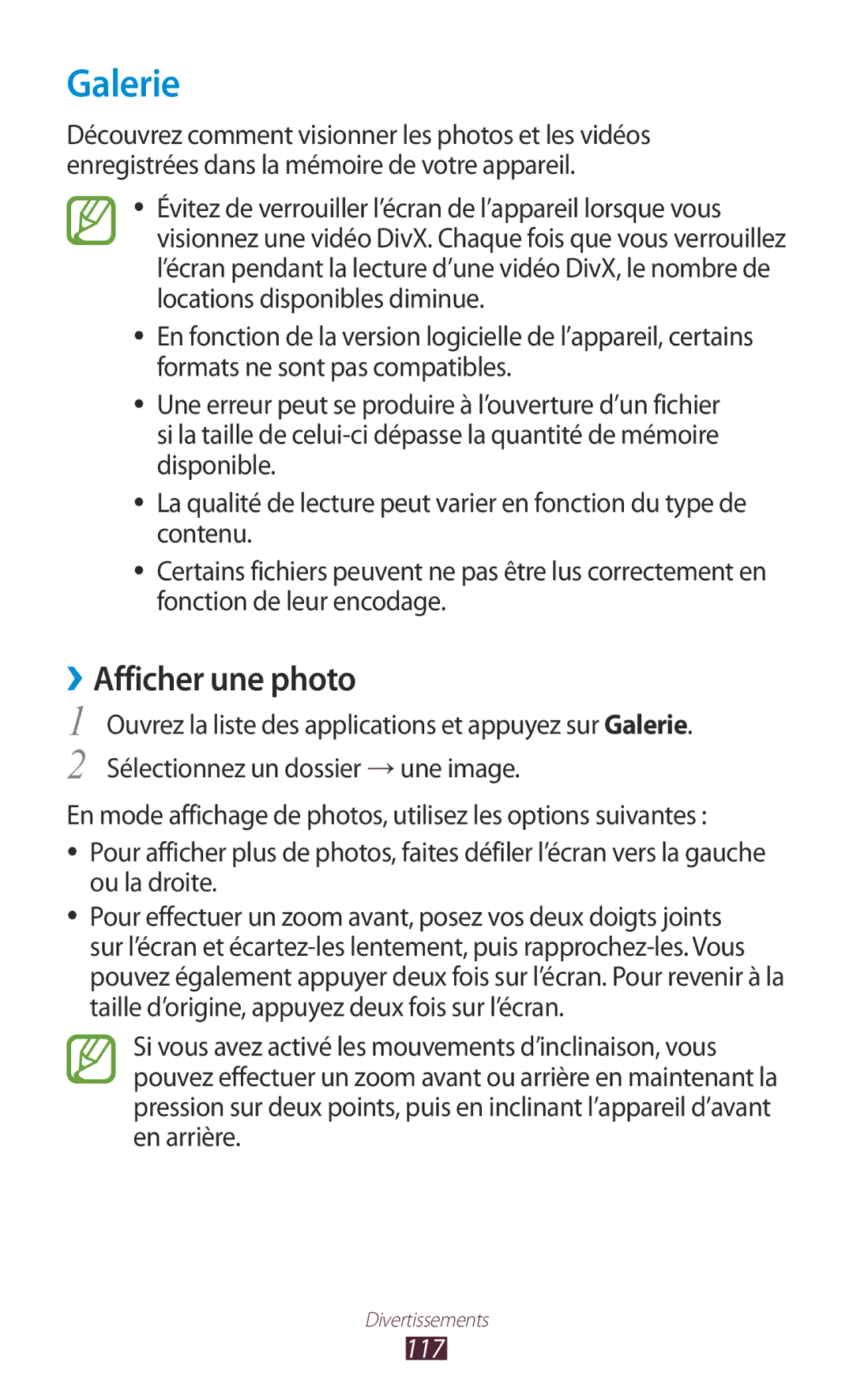 Samsung GT-N8020EAAXEF, GT-N8020EAASFR, GT-N8020ZWAFTM manual Galerie, ››Afficher une photo, 117 