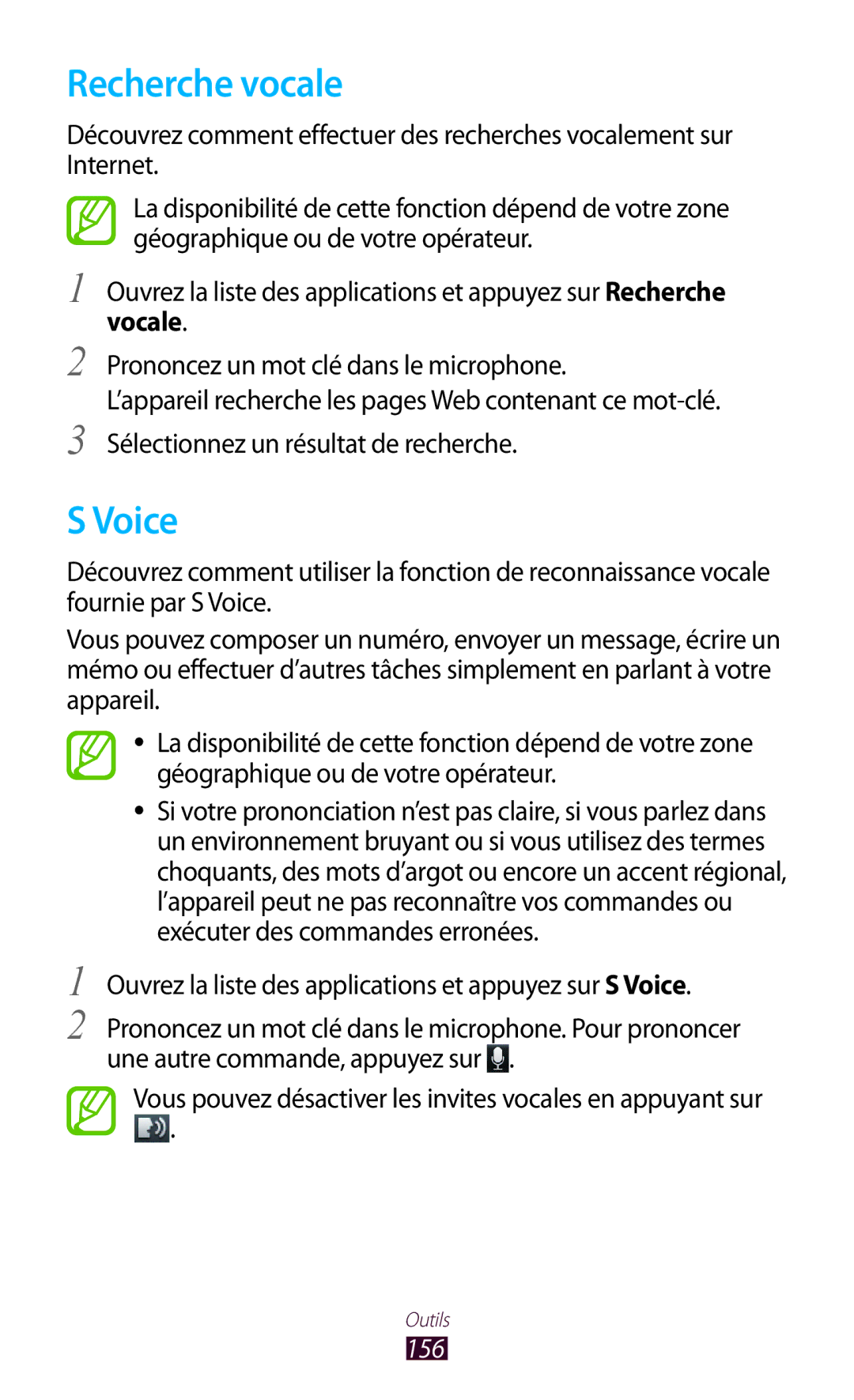 Samsung GT-N8020EAAXEF, GT-N8020EAASFR, GT-N8020ZWAFTM manual Recherche vocale, Voice, Vocale, 156 