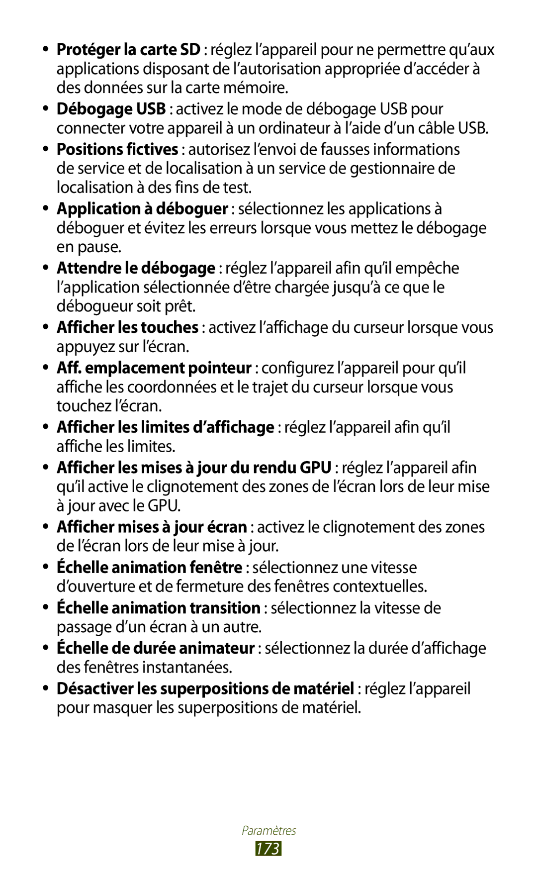 Samsung GT-N8020ZWAFTM, GT-N8020EAAXEF, GT-N8020EAASFR manual Échelle animation transition sélectionnez la vitesse de, 173 