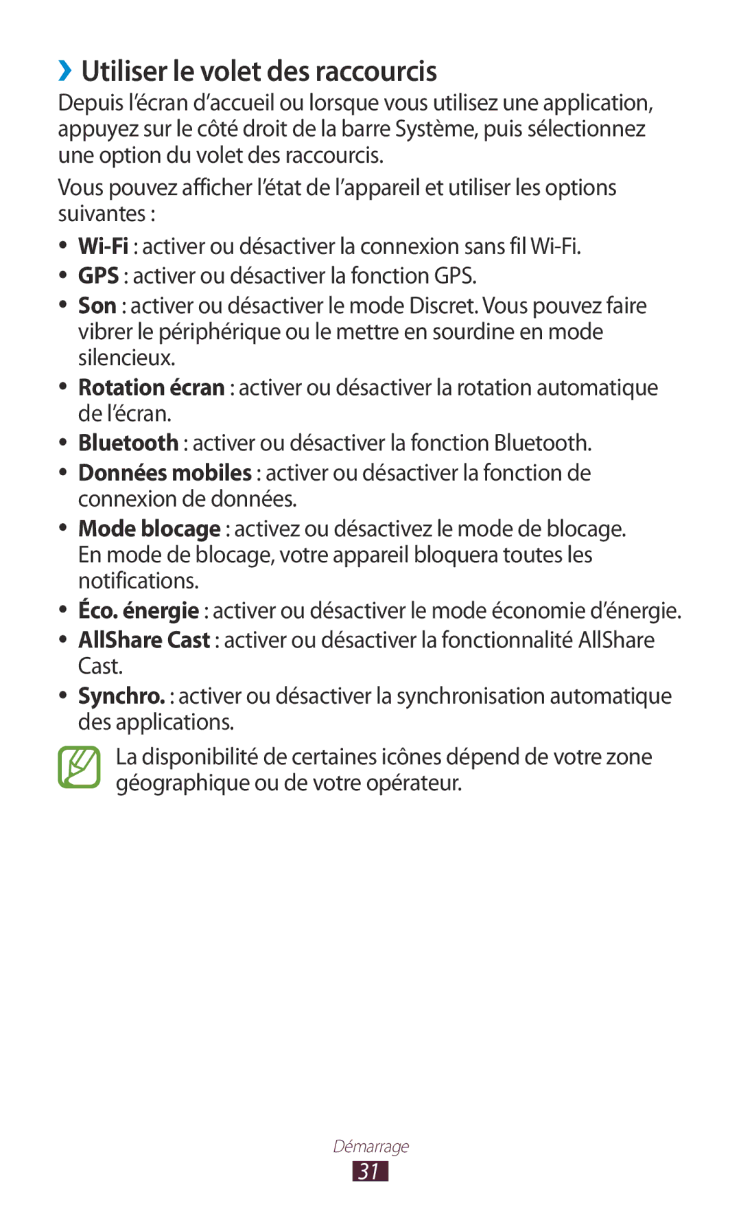 Samsung GT-N8020EAASFR, GT-N8020EAAXEF, GT-N8020ZWAFTM manual ››Utiliser le volet des raccourcis 