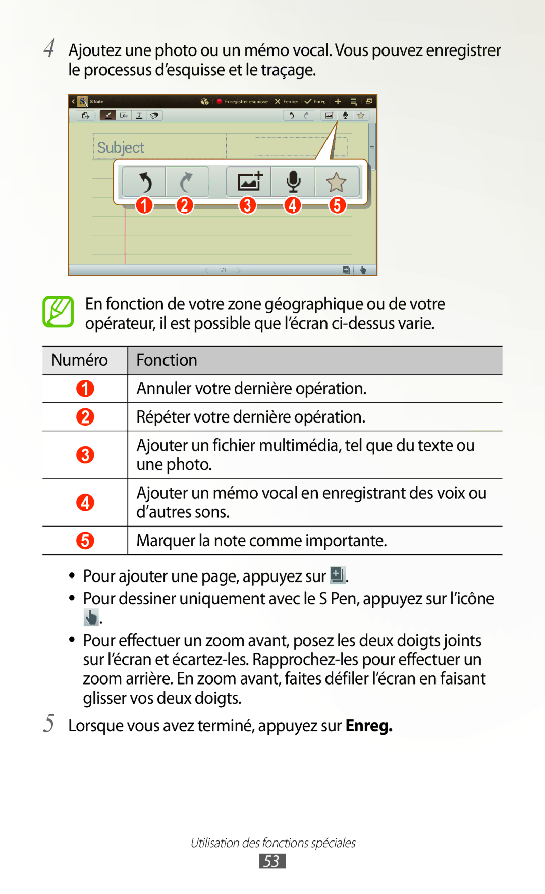 Samsung GT-N8020ZWAFTM, GT-N8020EAAXEF, GT-N8020EAASFR manual Pour dessiner uniquement avec le S Pen, appuyez sur l’icône 