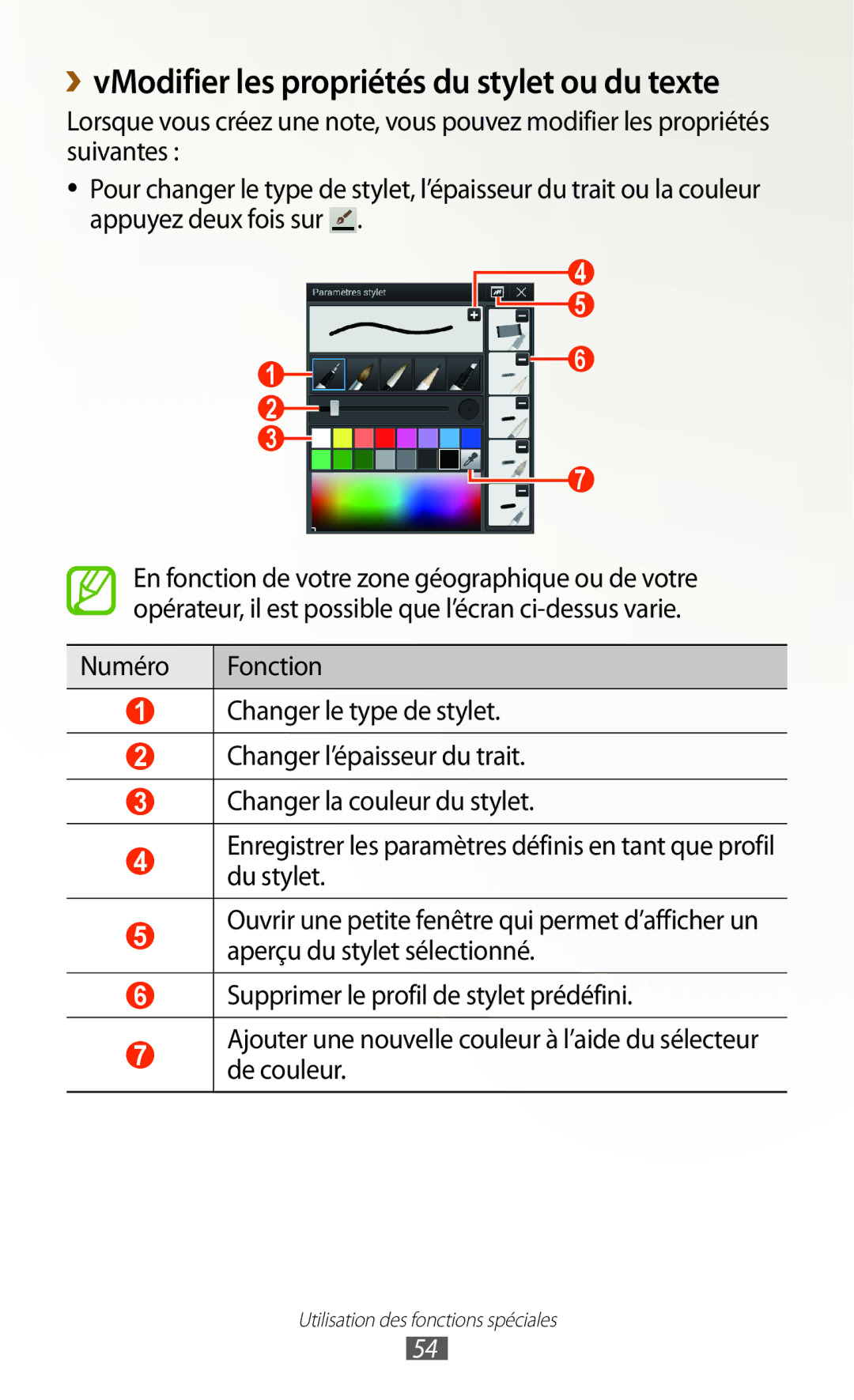 Samsung GT-N8020EAAXEF, GT-N8020EAASFR, GT-N8020ZWAFTM manual ››vModifier les propriétés du stylet ou du texte 