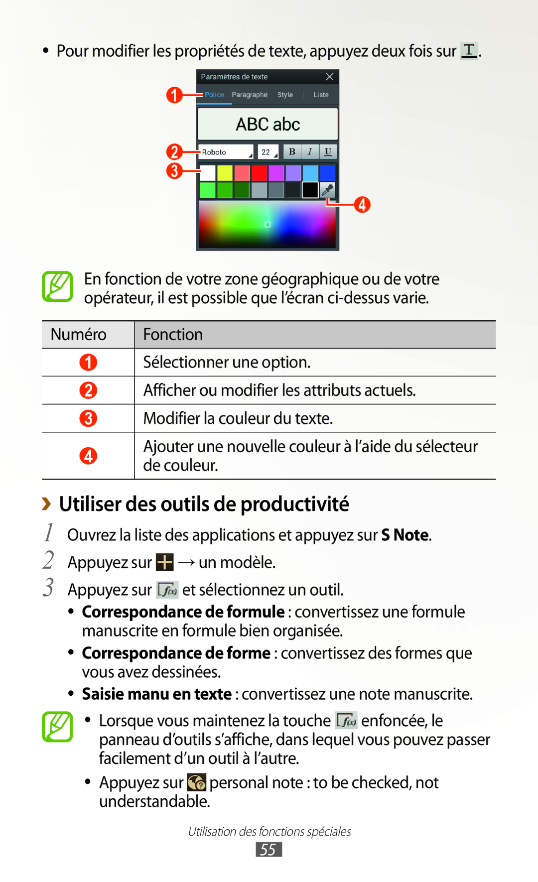 Samsung GT-N8020EAASFR, GT-N8020EAAXEF, GT-N8020ZWAFTM manual ››Utiliser des outils de productivité 