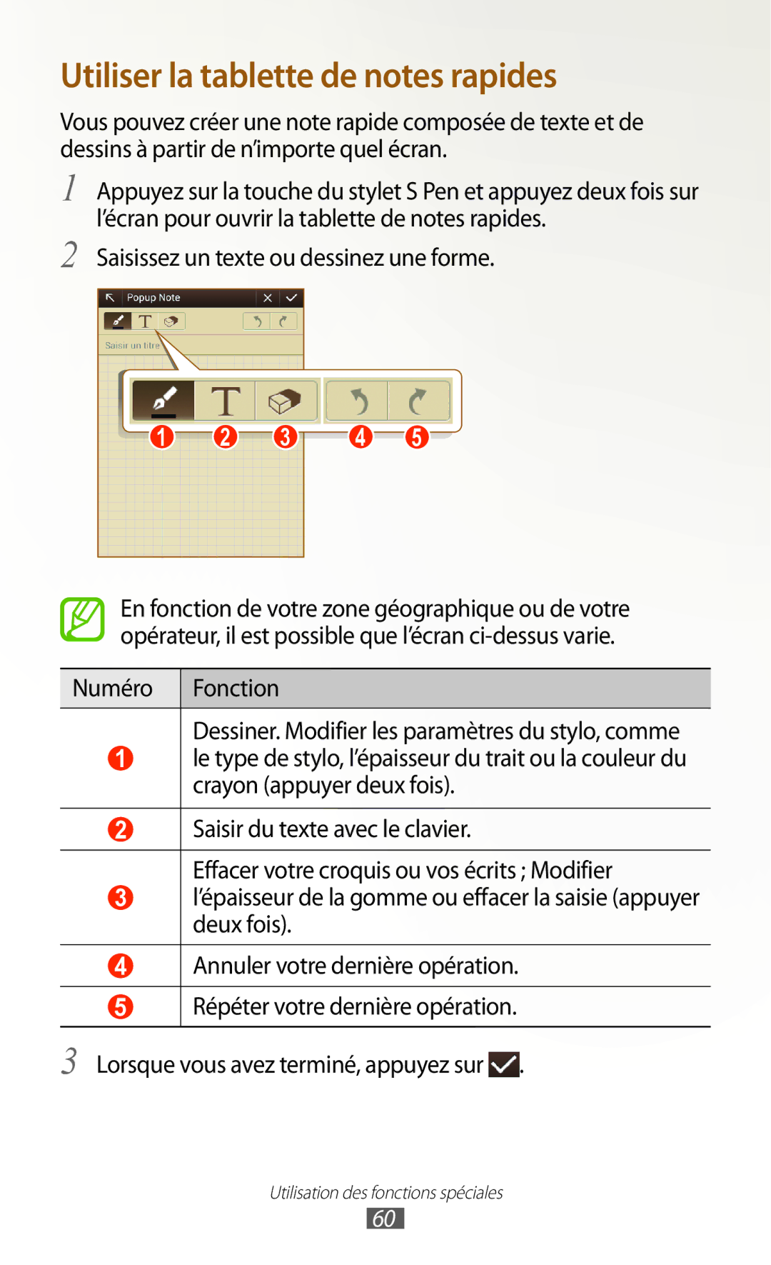 Samsung GT-N8020EAAXEF, GT-N8020EAASFR, GT-N8020ZWAFTM manual Utiliser la tablette de notes rapides 