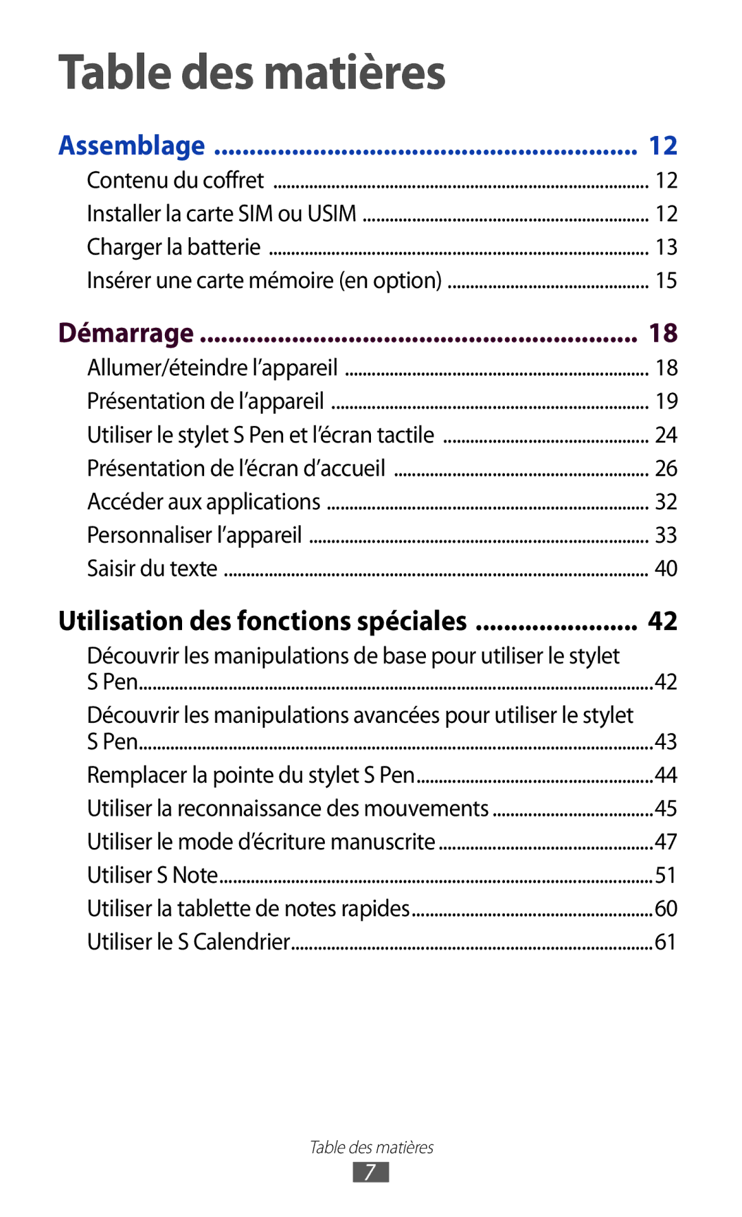 Samsung GT-N8020EAASFR, GT-N8020EAAXEF, GT-N8020ZWAFTM manual Démarrage, Utilisation des fonctions spéciales 