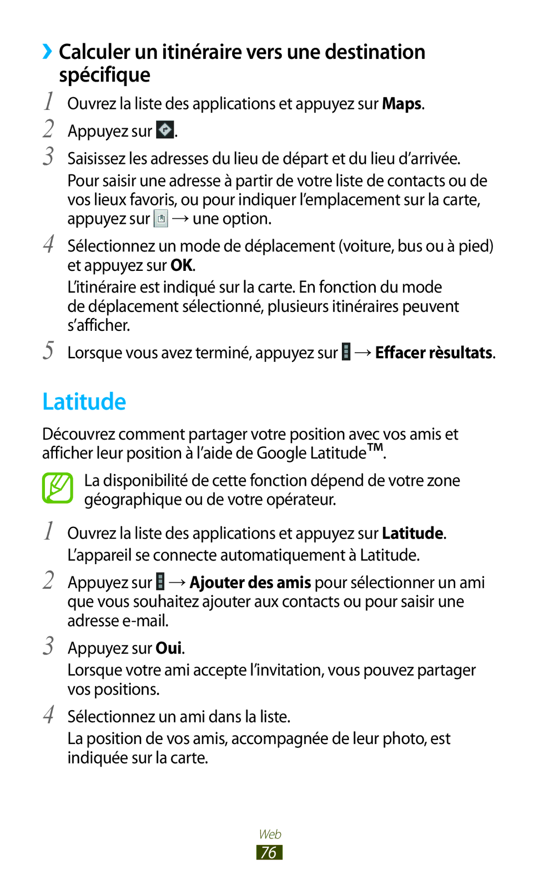 Samsung GT-N8020EAASFR, GT-N8020EAAXEF, GT-N8020ZWAFTM Latitude, ››Calculer un itinéraire vers une destination Spécifique 