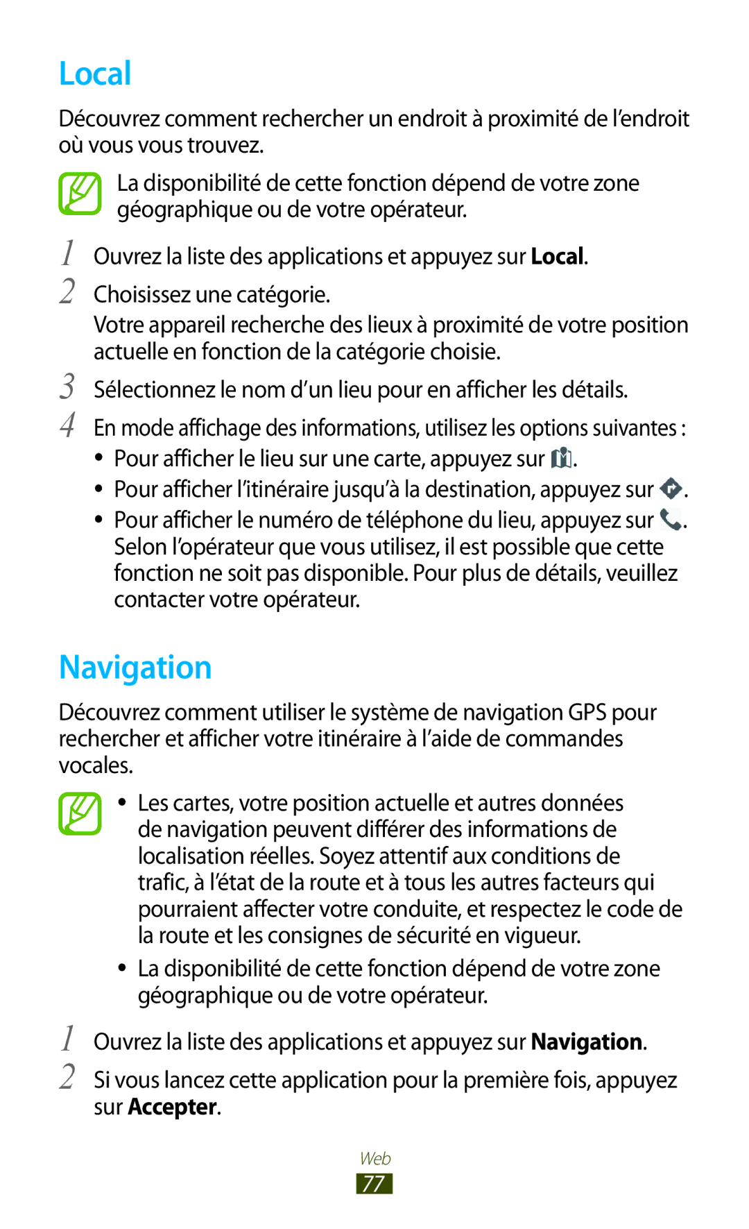 Samsung GT-N8020ZWAFTM, GT-N8020EAAXEF, GT-N8020EAASFR manual Local, Navigation 