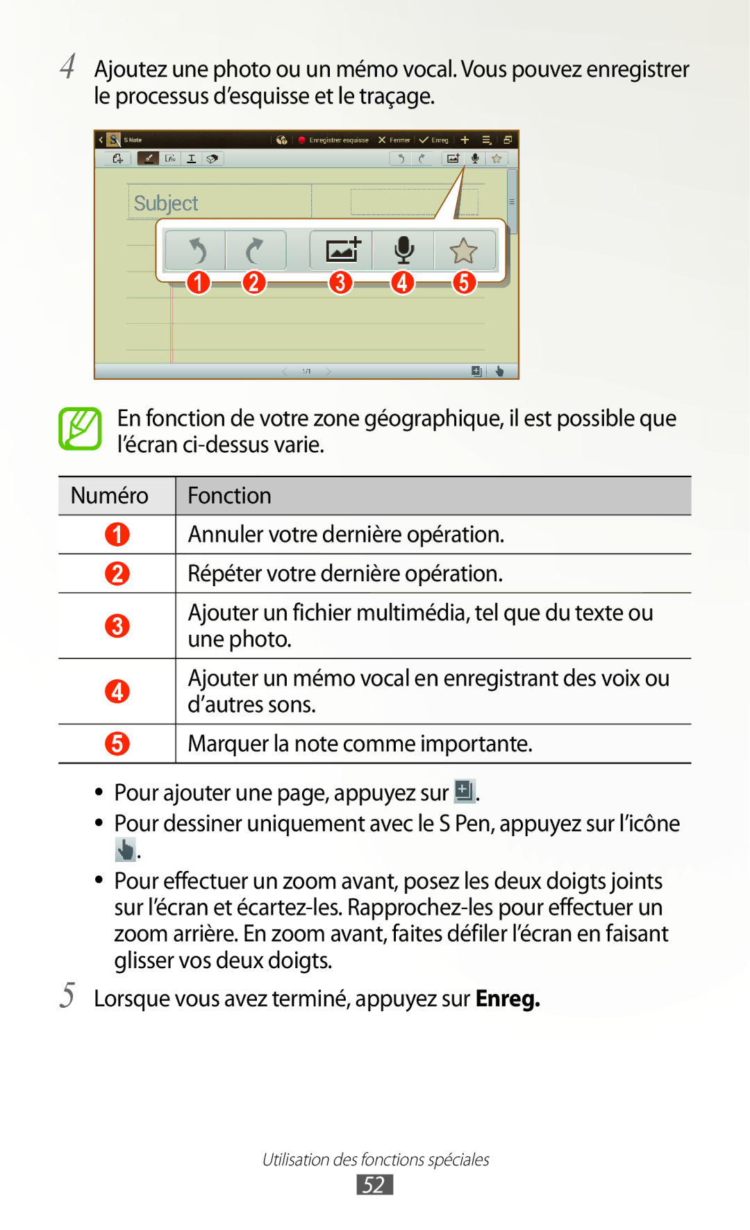 Samsung GT-N8020EAASFR, GT-N8020EAAXEF, GT-N8020ZWAFTM manual Pour dessiner uniquement avec le S Pen, appuyez sur l’icône 