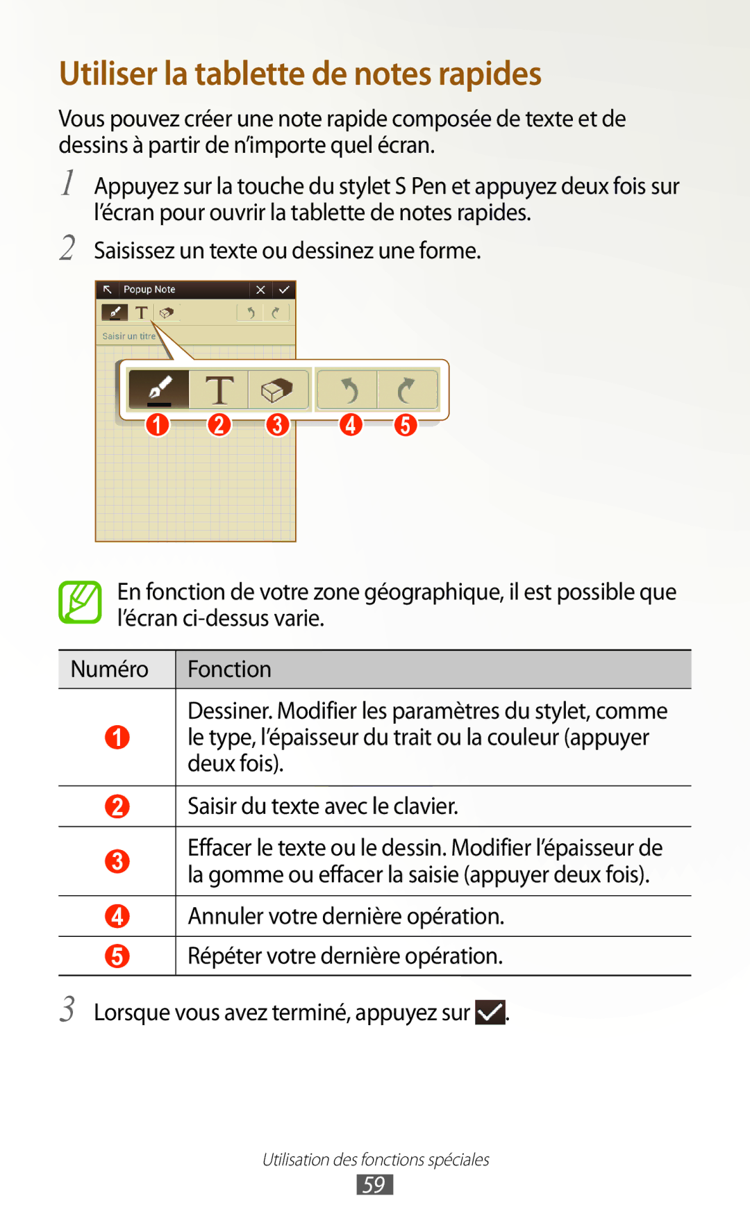 Samsung GT-N8020ZWAFTM, GT-N8020EAAXEF, GT-N8020EAASFR manual Utiliser la tablette de notes rapides 