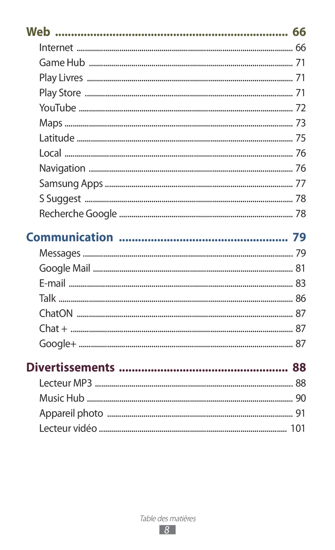 Samsung GT-N8020ZWAFTM, GT-N8020EAAXEF, GT-N8020EAASFR manual Web, Divertissements 