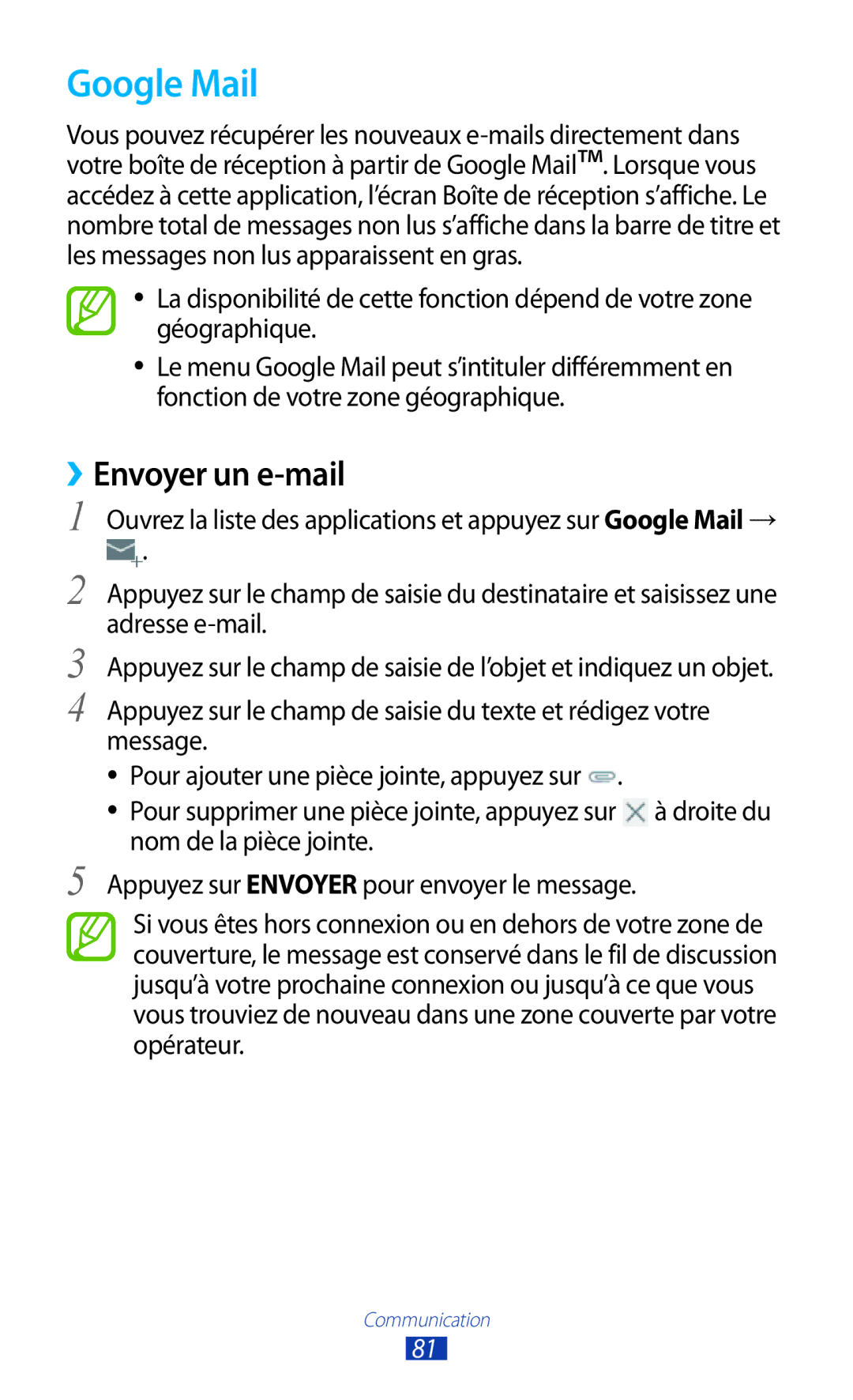 Samsung GT-N8020EAAXEF, GT-N8020EAASFR, GT-N8020ZWAFTM manual Google Mail, ››Envoyer un e-mail 
