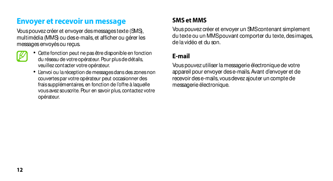 Samsung GT-N8020EAAXEF, GT-N8020EAASFR, GT-N8020ZWAFTM manual Envoyer et recevoir un message, SMS et MMS, Mail 