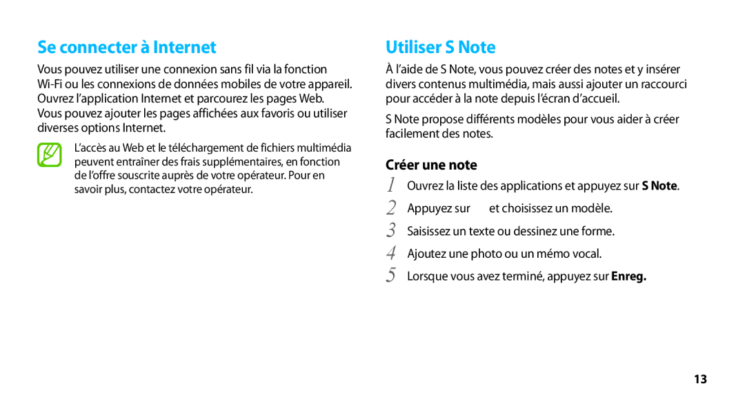 Samsung GT-N8020EAASFR, GT-N8020EAAXEF, GT-N8020ZWAFTM manual Se connecter à Internet, Utiliser S Note 