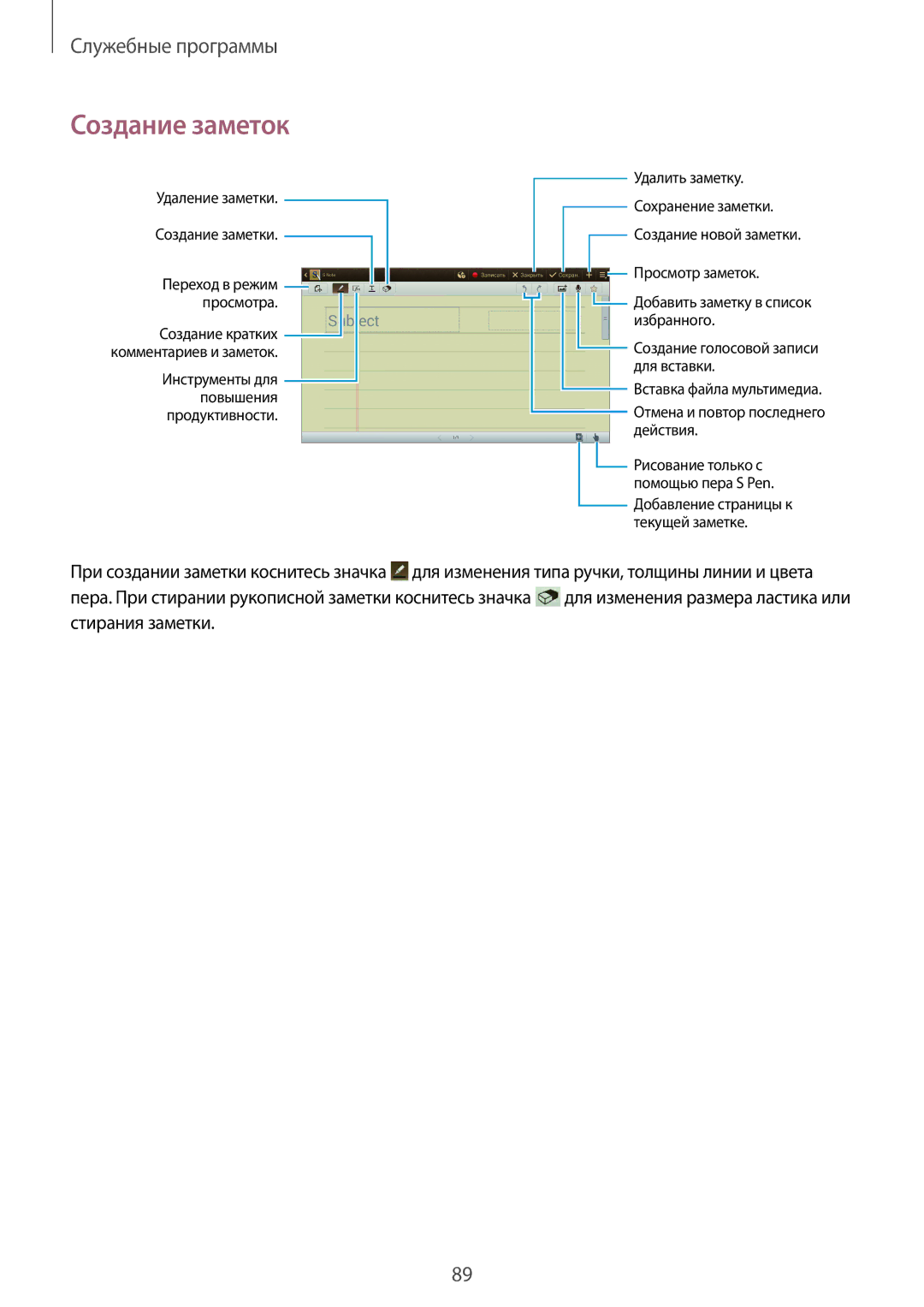 Samsung GT-N8020EAASER, GT-N8020ZWASEB, GT-N8020EAASEB manual Создание заметок 