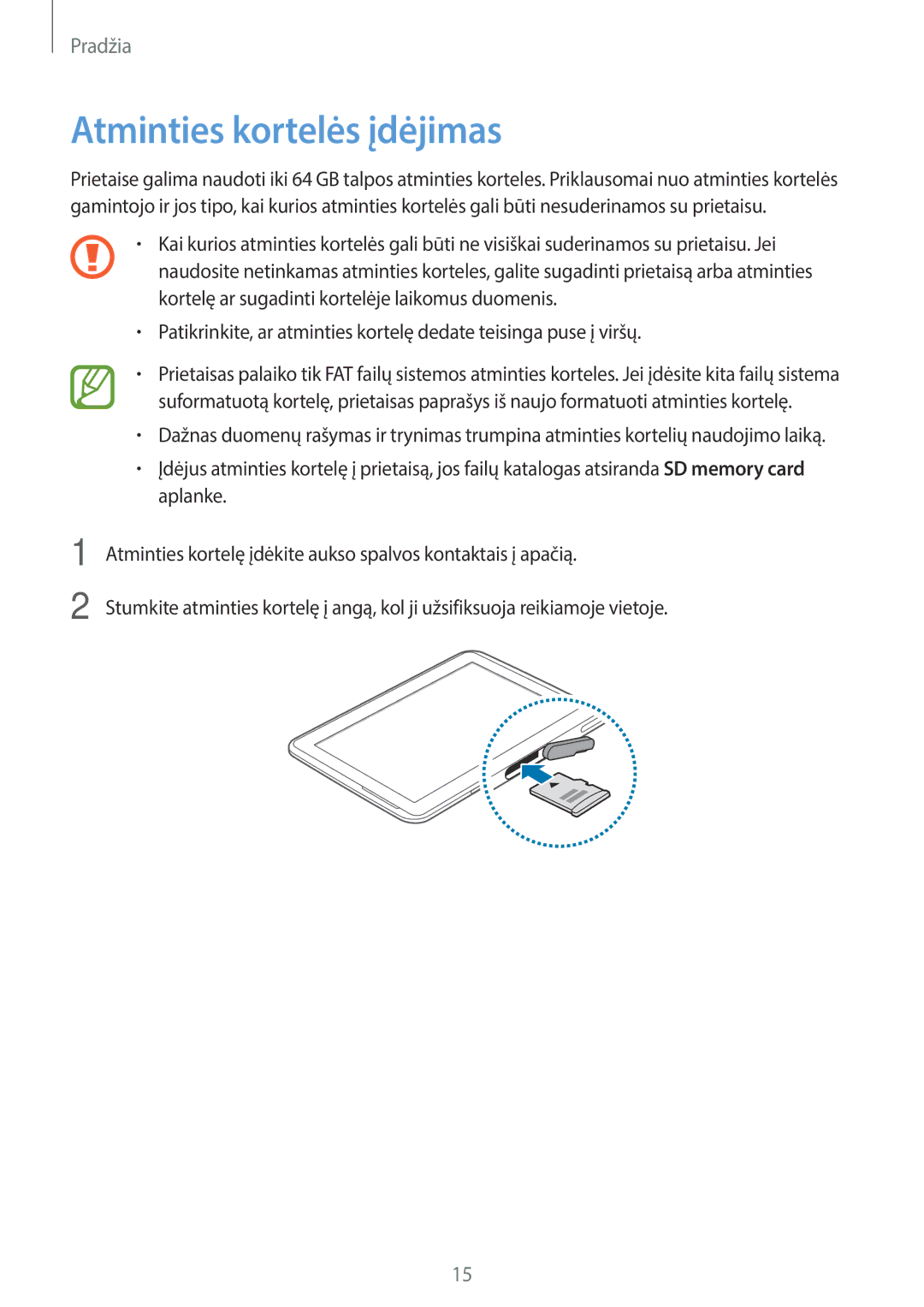 Samsung GT-N8020EAASEB, GT-N8020ZWASEB manual Atminties kortelės įdėjimas 