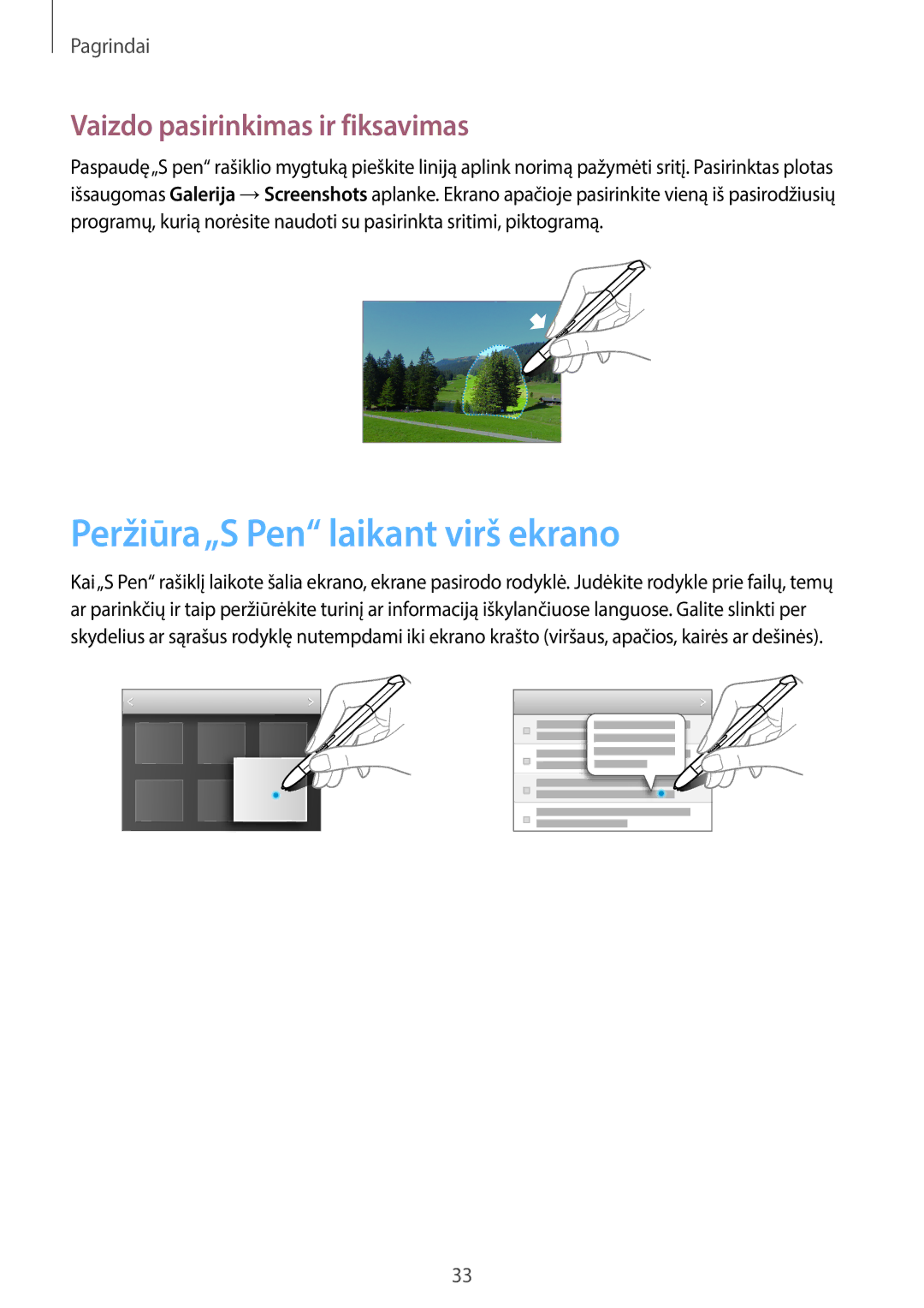 Samsung GT-N8020EAASEB, GT-N8020ZWASEB manual Peržiūra„S Pen laikant virš ekrano, Vaizdo pasirinkimas ir fiksavimas 
