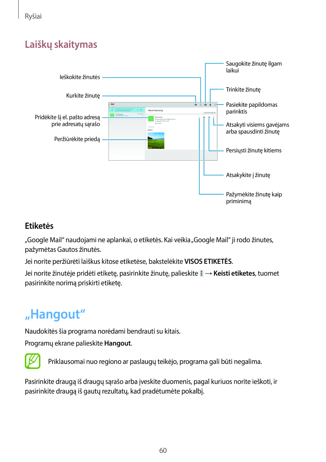 Samsung GT-N8020ZWASEB, GT-N8020EAASEB manual „Hangout, Etiketės 