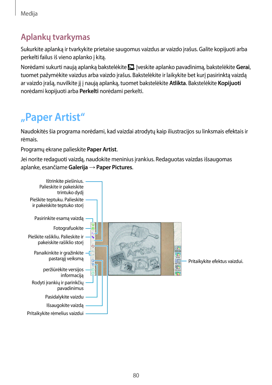 Samsung GT-N8020ZWASEB, GT-N8020EAASEB manual „Paper Artist, Aplankų tvarkymas 