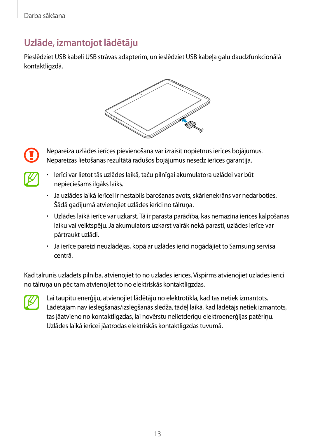 Samsung GT-N8020EAASEB, GT-N8020ZWASEB manual Uzlāde, izmantojot lādētāju 