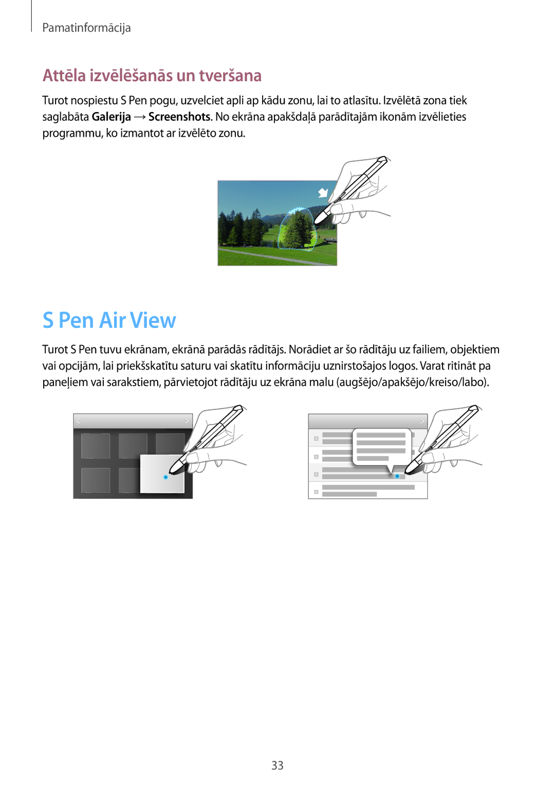 Samsung GT-N8020EAASEB, GT-N8020ZWASEB manual Pen Air View, Attēla izvēlēšanās un tveršana 