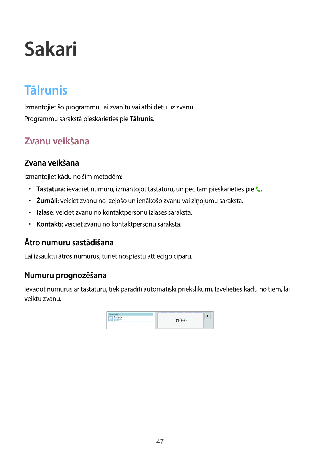 Samsung GT-N8020EAASEB, GT-N8020ZWASEB manual Sakari, Tālrunis, Zvanu veikšana 