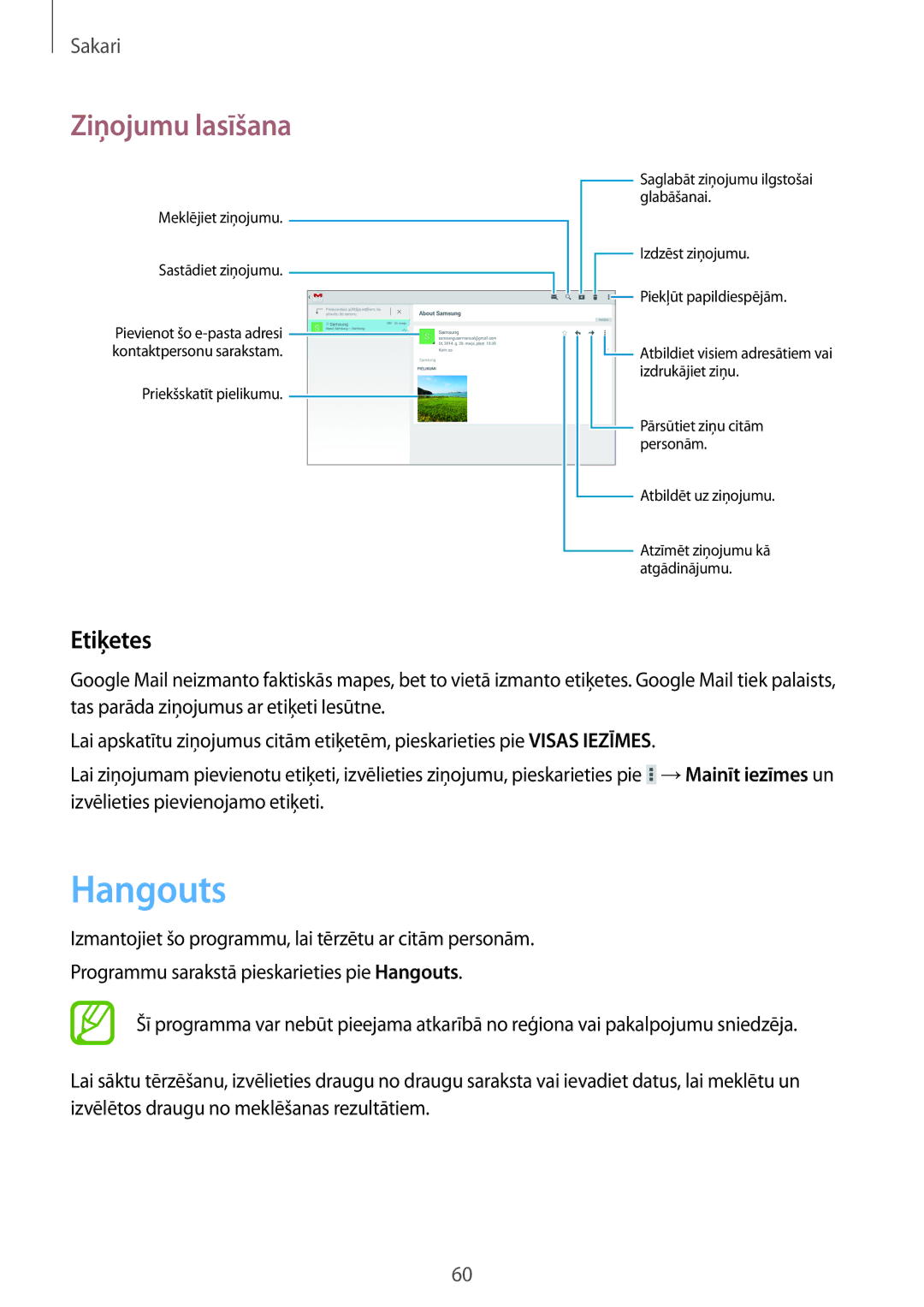 Samsung GT-N8020ZWASEB, GT-N8020EAASEB manual Hangouts, Etiķetes 