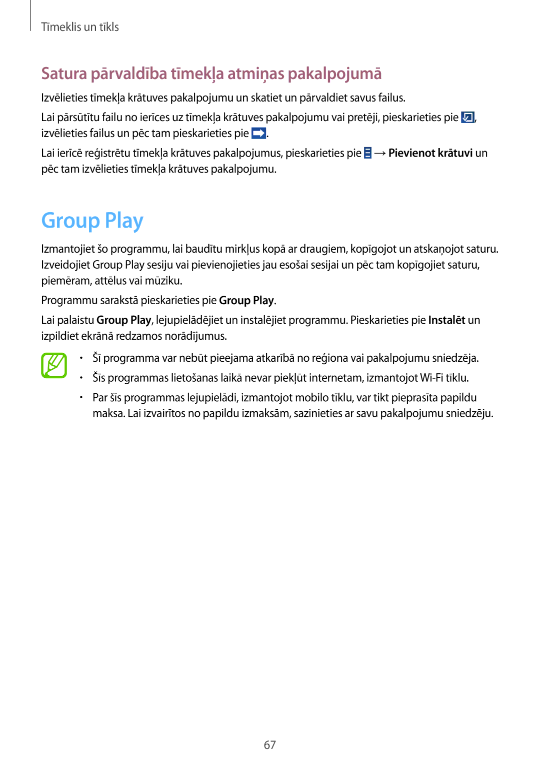 Samsung GT-N8020EAASEB, GT-N8020ZWASEB manual Group Play, Satura pārvaldība tīmekļa atmiņas pakalpojumā 