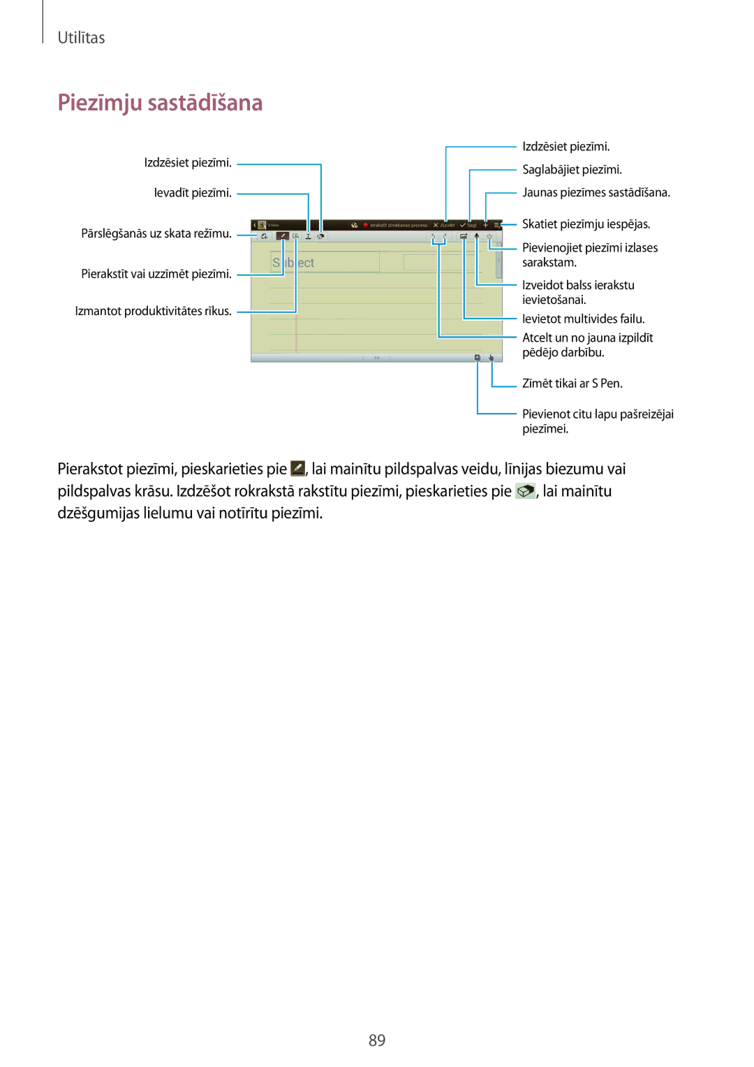 Samsung GT-N8020EAASEB, GT-N8020ZWASEB manual Piezīmju sastādīšana 