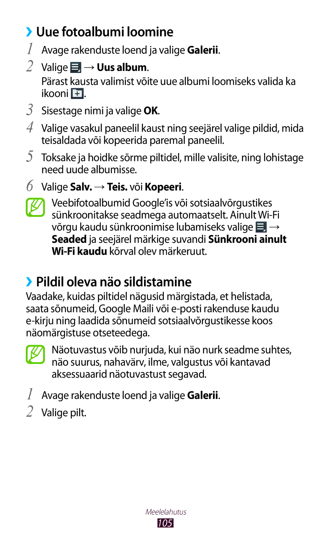 Samsung GT-N8020EAASEB ››Uue fotoalbumi loomine, ››Pildil oleva näo sildistamine, Avage rakenduste loend ja valige Galerii 