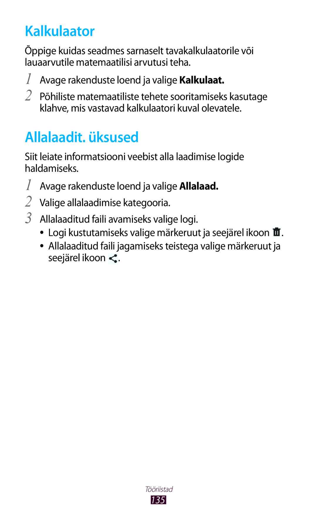 Samsung GT-N8020EAASEB, GT-N8020ZWASEB manual Kalkulaator, Allalaadit. üksused, Avage rakenduste loend ja valige Kalkulaat 