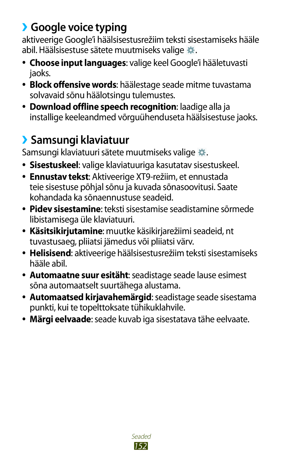 Samsung GT-N8020ZWASEB, GT-N8020EAASEB manual ››Google voice typing, ››Samsungi klaviatuur 